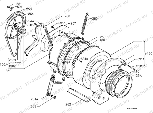 Взрыв-схема стиральной машины Zanussi Electrolux F1245W - Схема узла Functional parts 267